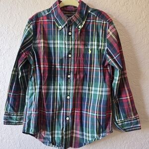 Ralph Lauren Boys 5 Plaid Button Down Shirt Red Green Yellow Pony Holiday